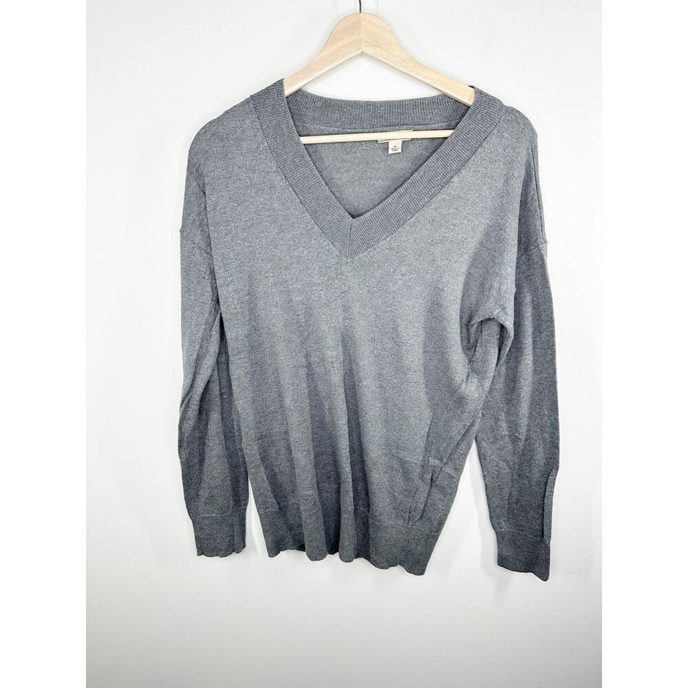 Lucky Brand Grey Cashmere Blend V-Neck Knit Sweater Womens Small S Pullover‎